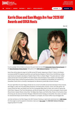 Karrie Shao hosts the 2026 Independent Games Festival Awards